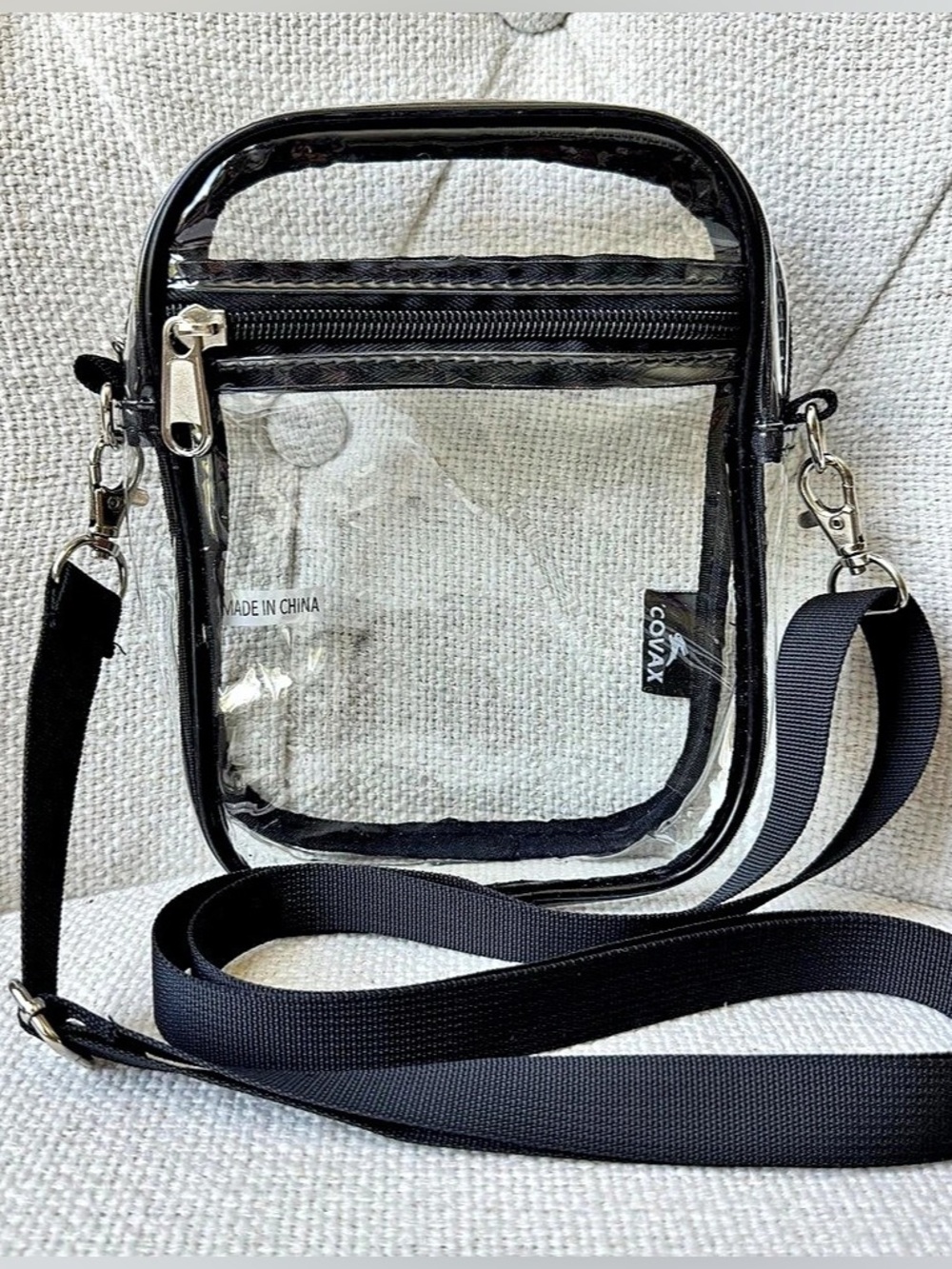 Covax Clear Crossbody Stadium Bag in Black & Clear
